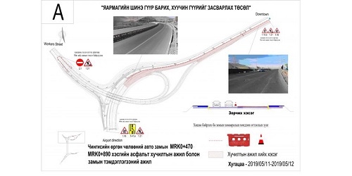 Авто замын өнгө хучилтын ажлыг хийхэд замыг хэсэгчлэн хаана